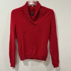 Prive‎ Cashmere Sweater Womens S Red Shawl Collar Pullover Cozy Luxury Old Money